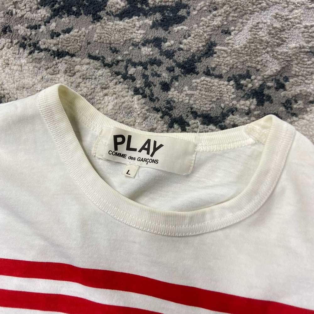 PLAY Comme des Garçons Vintage Y2K White T-Shirt RARE Three Stripes Men's S - Picture 3 of 7